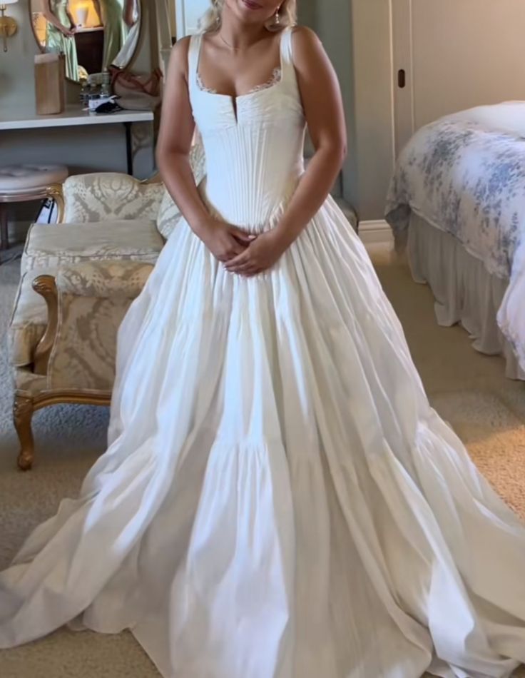 girlhomeshops-Bridal gown, white floor-length simple wedding dress gh6171