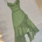 Green fashion spaghetti straps long elegant chiffon ruffles ball gown evening dress party dress gh3419