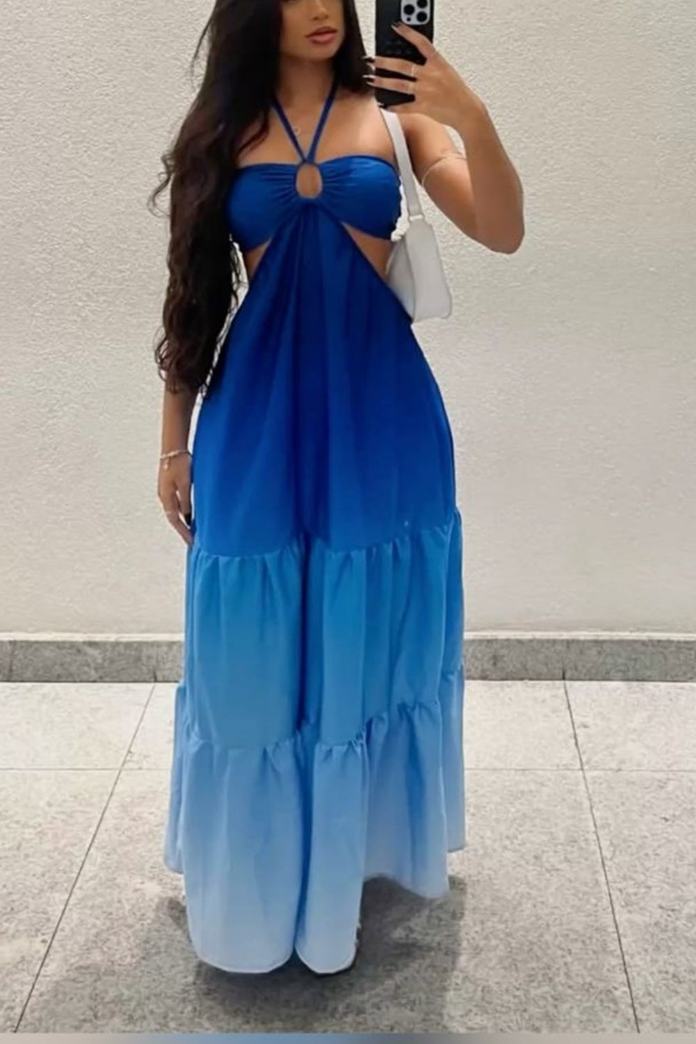 Luxury Resort-style Blue Dress: Chiffon Fabric, Gradient Color, Party Eye-catching Dress gh6616