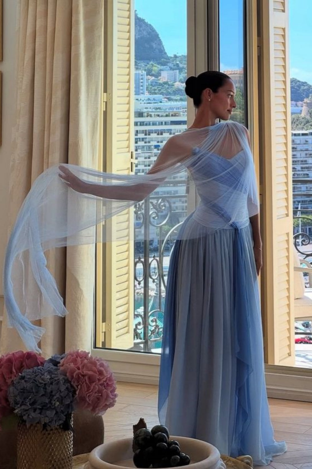 girlhomeshops-(Includes Scarf)Soft Blue Elegant Classic Dress Gradient Dress gh6327