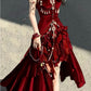 Burgundy Gorgeous Elegant Delicate Beaded Spaghetti Strap Long Ruffled Velvet Ball Gown Evening Gown Party Dress gh4170