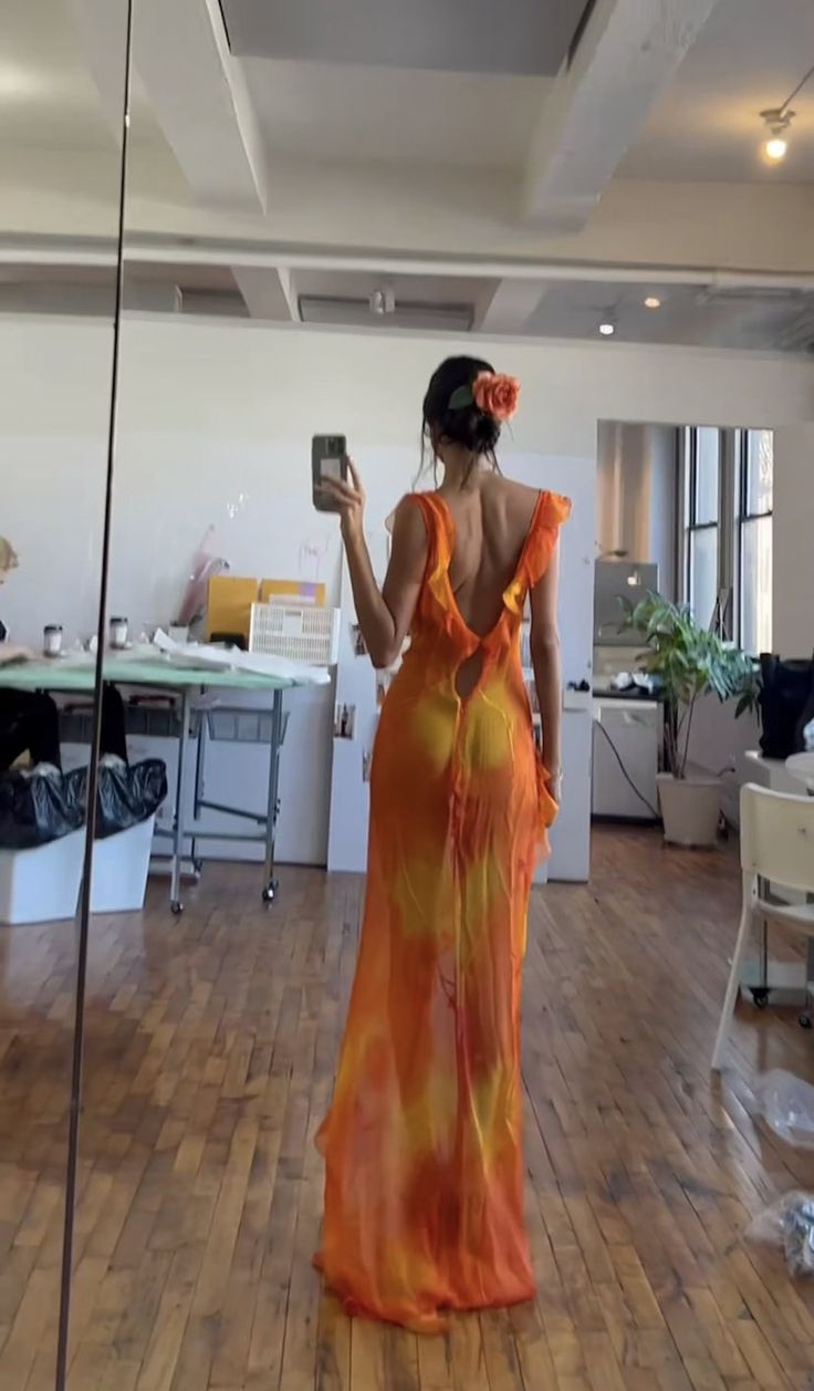 Orange Fashion Gradient Spaghetti Strap Long Ruffle Elegant Chiffon Ball Gown prom dress Evening Dress Holiday Party Dress gh3319