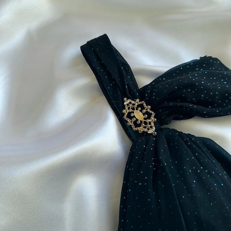 Robe de soirée longue en mousseline de soie turquoise, élégante et brillante, robe de bal, gh4237