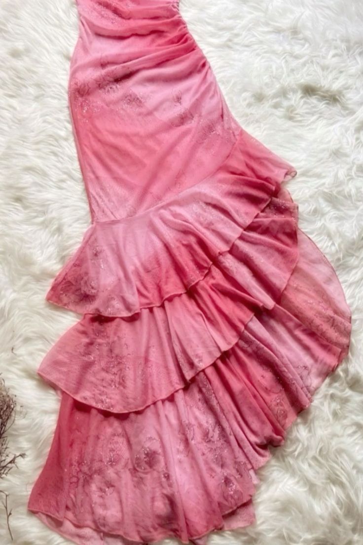 Pink Fashion Gradient Long Chiffon Ruffle Ball Gown Evening Dress Birthday Party Dress gh3539