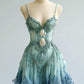 (out of stock)Green Blue Gradient Fairy Ocean Shell Floral Short Chiffon Homecoming Dress gh4658