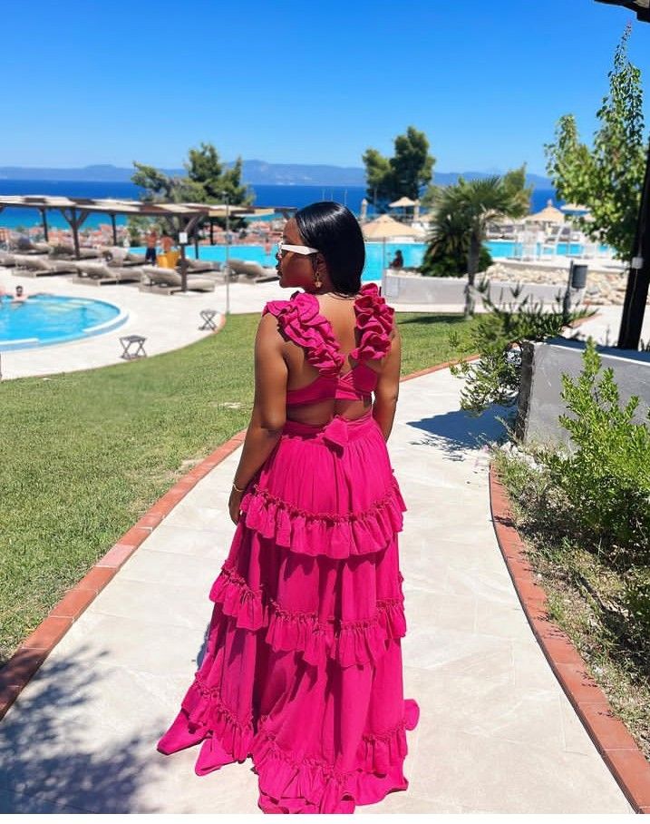 Rosa/Gelb V-Ausschnitt Mode Elegante Lange Chiffon Ballkleid Abendkleid Garten Party Kleid gh3251