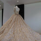 Nude pink gorgeous shiny gold sequins elegant long tulle sequin ball gown evening dress gh3197