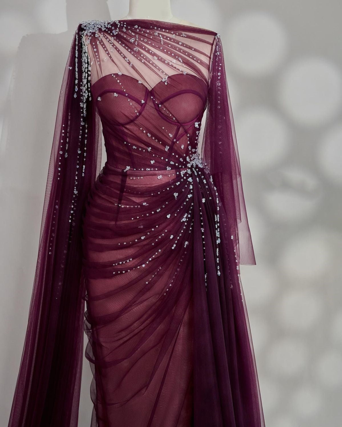 Girlhomeshops - Schwarz/Weinrot/Hellbraun Exquisite Perlenbesetzter Herzausschnitt Langes Tüll-Ballkleid Abendkleid Partykleid gh5386