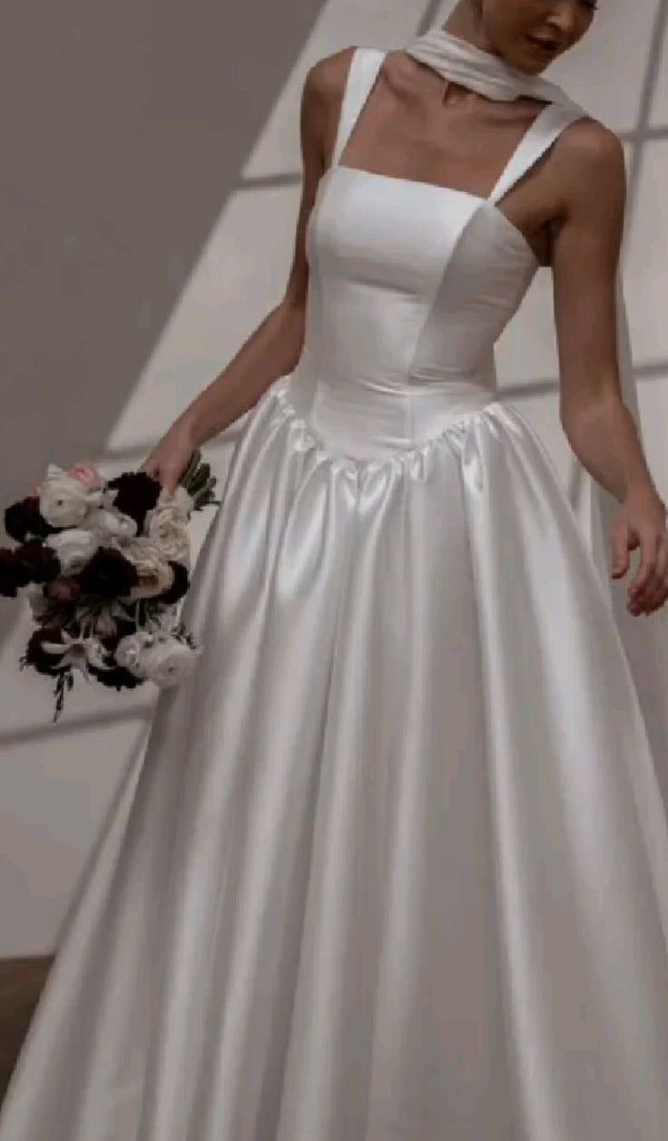 robe de mariée longue en satin blanc girlhomeshops gh6277