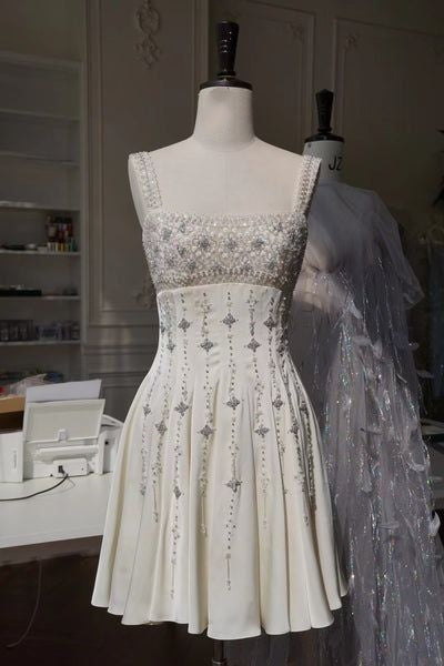 Girlhomeshops - Rosa, wunderschönes, exquisites, kurzes Satin-Heimkehrkleid mit Perlen, Geburtstagskleid gh5306