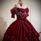 Burgundy Vintage Fashion Beaded Exquisite Lace Long Elegant Velvet Floor Length Princess Court Style Tiered Ball Gown Evening Dress gh3479