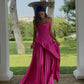 Pink spaghetti straps simple elegant long irregular ball gown evening dress gh3047