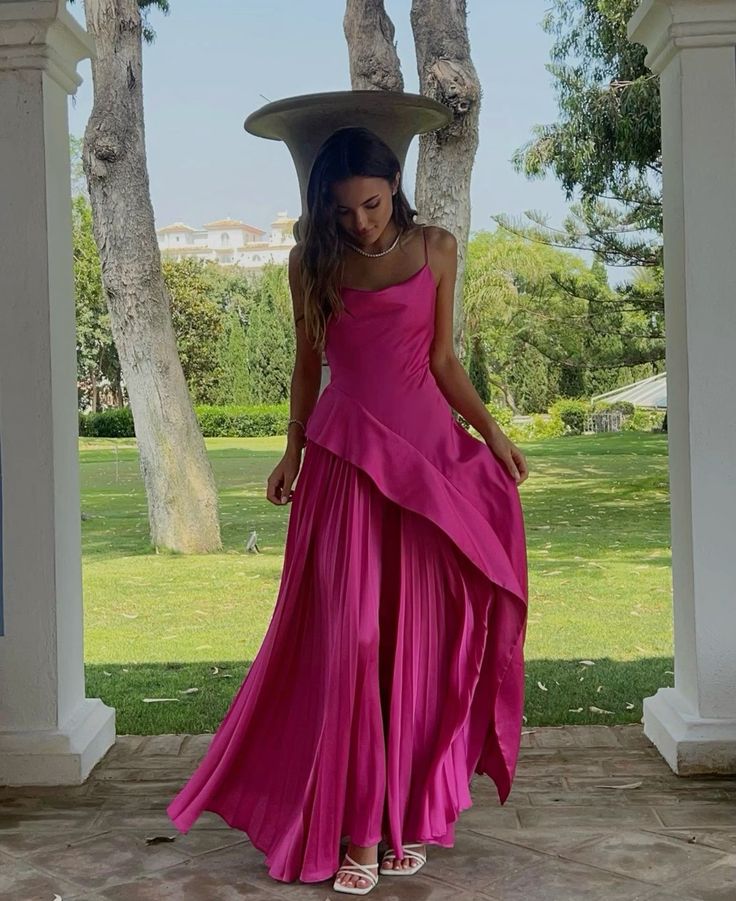 Pink spaghetti straps simple elegant long irregular ball gown evening dress gh3047
