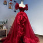 Red Princess Elegant A-line Short Sleeve Long Tulle Party Dress Evening Dress Ball Gown Wedding Dress gh4198