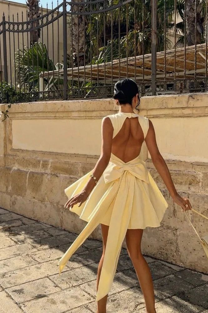 Girlhomeshops-Yellow fashion sweet backless elegant short satin homecoming dress birthday dress gh5268