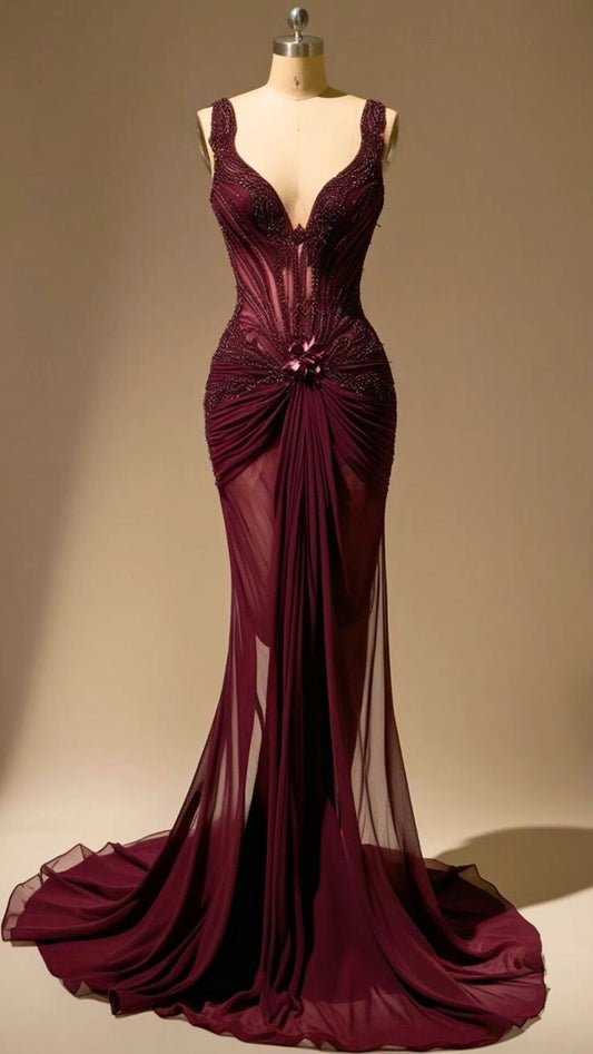 Girlhomeshops- exquisite beaded sexy long tulle tight prom dress evening dress birthday party dress gh5383