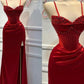 Red Fashion Elegant Exquisite Beaded Spaghetti Straps Long Sexy Slit Satin Ball Gown Evening Dress Party Dress gh3424