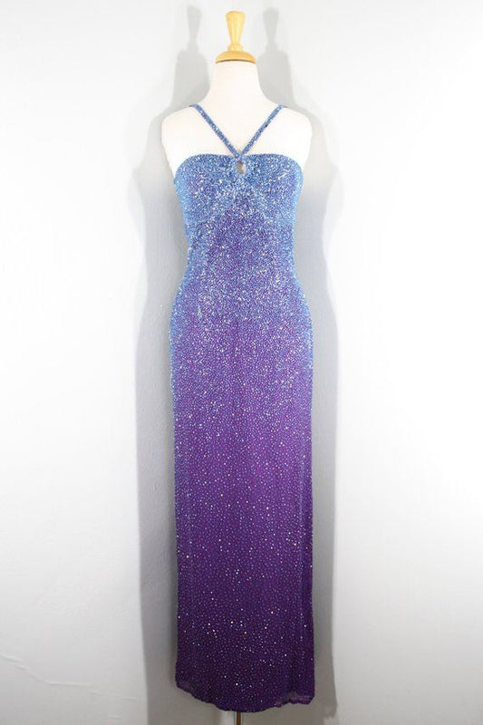 Girlhomeshops-Purple Blue Shiny Fashion Gradient Long Sequined Chiffon Prom Dress Evening Dress Party Dress gh5133