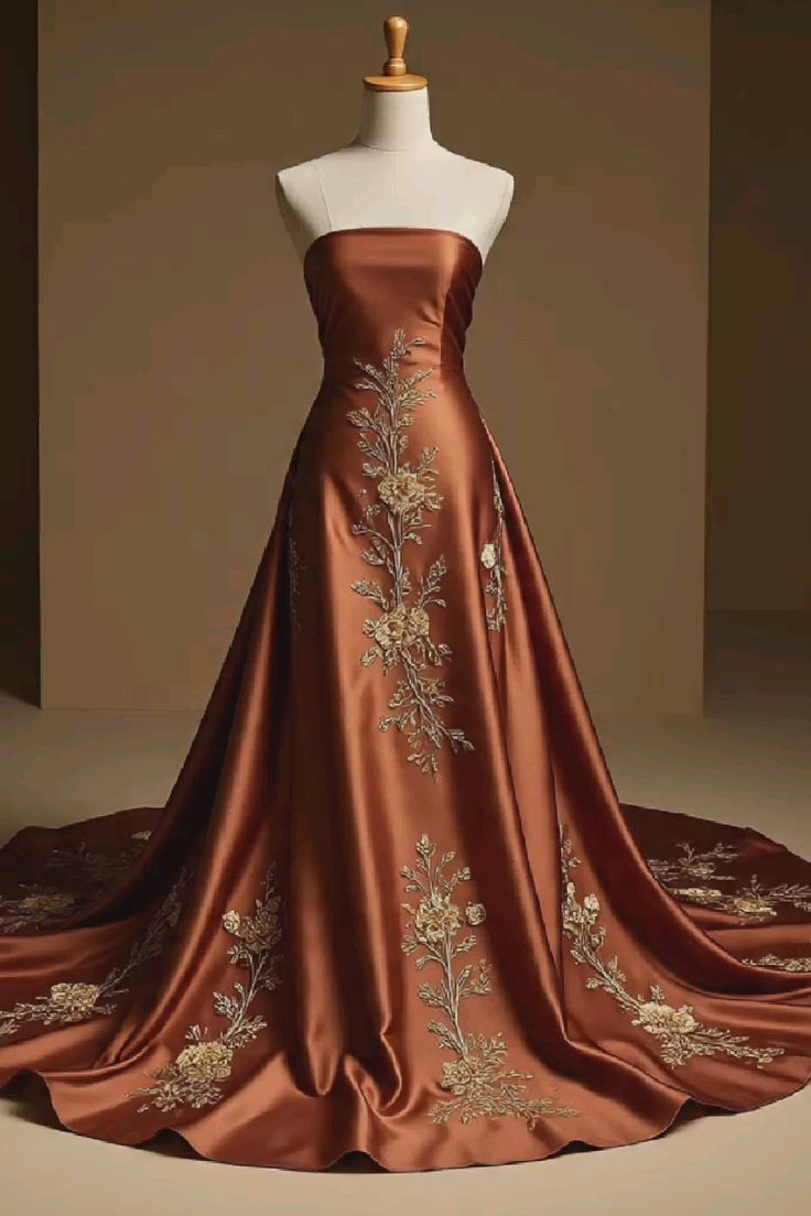 girlhomeshops-Floral long satin ball gown with floor-length train gh6158
