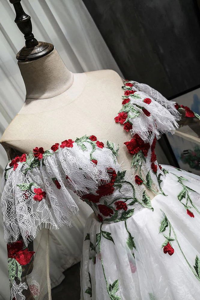 Robe de soirée longue en tulle avec appliques de roses délicates et magnifiques, robe de mariée gh3341