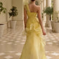 girlhomeshops- Yellow Fashion One-Shoulder Sheer Long Dress gh6201