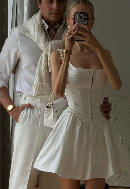 Girlhomeshops-White Short Satin Homecoming Dress Birthday Dress gh5280