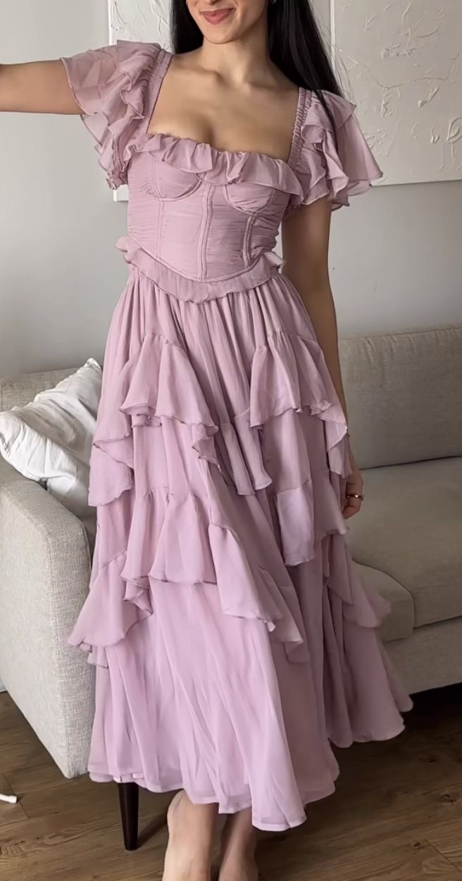 girlhomeshops-Pink burgundy ruffled long prom dress gh5772