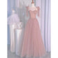 Pink Shiny Sweet A-Line Long Elegant Halter Neck Ball Gown Evening Dress gh3294
