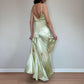 Girlhomeshops-Light green vintage French elegant satin long Prom dress evening dress party dress wedding guest dress gh5158