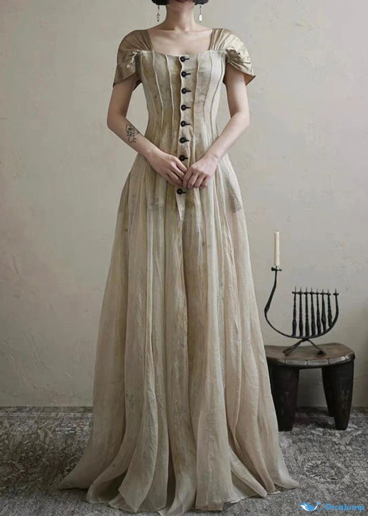 Girlhomeshops-New Retro Elegant Square Neck Summer New Long Chiffon Prom Dress Evening Dress Retro Wedding Bridesmaid Dress gh5251