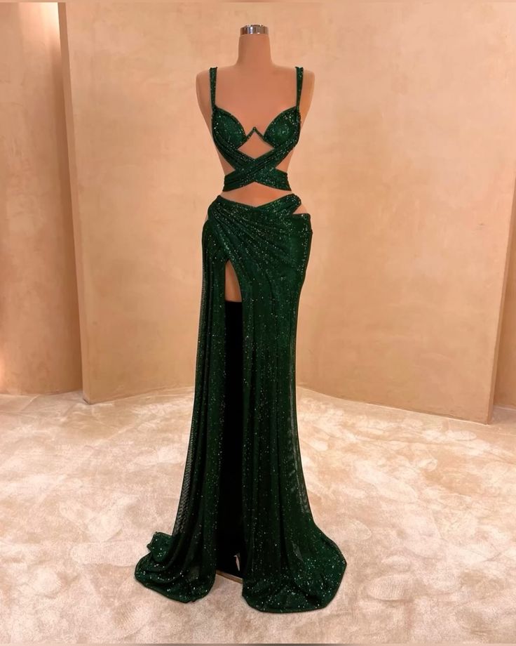 Girlhomeshops-Green Sexy Elegant Waist-baring Long Satin Prom Dress Evening Dress gh5035