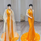 Robe de soirée élégante à manches longues en tulle et paillettes, magnifique, orange, brillante, sirène, slim, robe de bal, robe de soirée gh3386