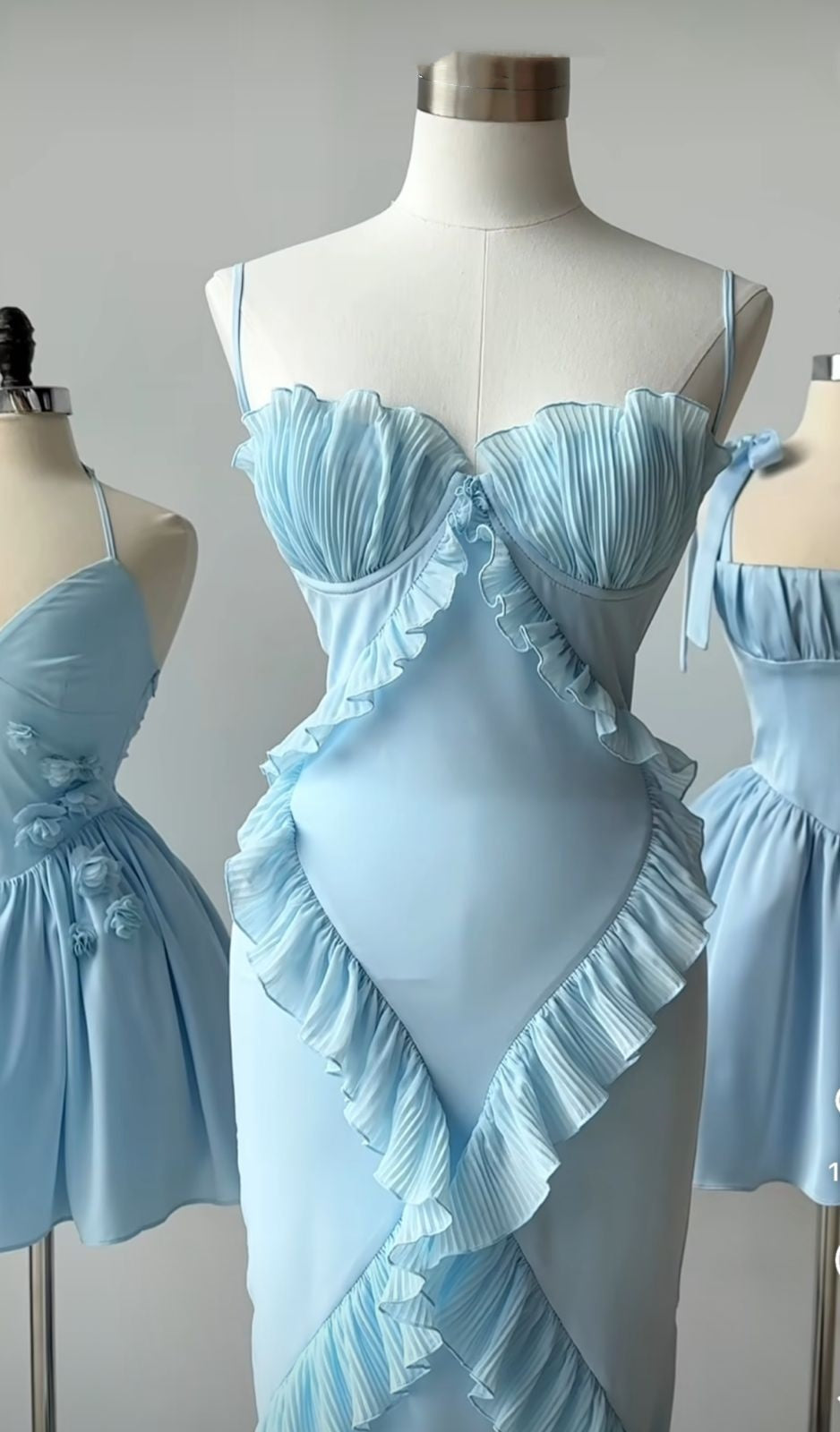 Girlhomeshops - Robe de soirée longue en mousseline de soie à volants bleus, tenue de soirée d'anniversaire, gh5396