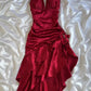 Hot Red Suspender Fashion Sexy Simple long Satin Ruffle Elegant Ball Gown Evening Dress Party Dress Homecoming Dress gh3234