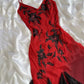 girlhomeshops-Fairy-Tale Dress, Red Ruffled Black Long Chiffon Dress With Delicate Floral Beading. gh6109