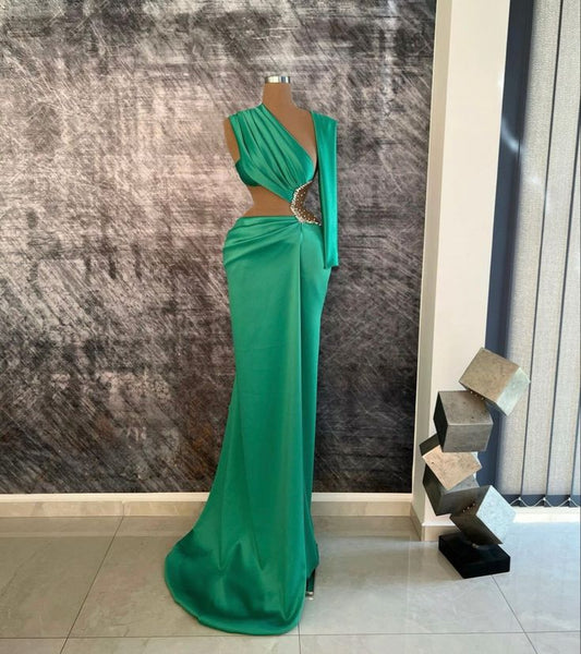 Green gorgeous shiny sexy fashion waist-baring rhinestones embellished long ball gown evening dress gh3051