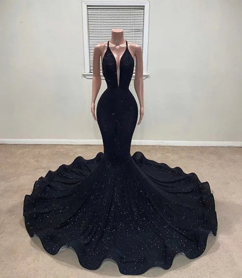 Black shiny formal mermaid Prom dress evening dress party dress gh4898