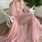 Pink tulle long A line prom dress pink evening dress  gh1843