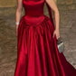 Halter Neck Burgundy Satin Ball Gown | Luxury Elegant Waist-Tied Train Maxi Dress for Gala Ball gh6474