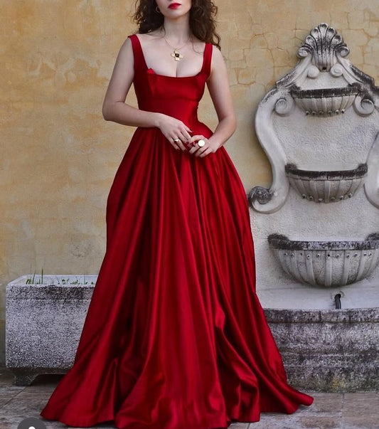 Red fashion elegant long satin formal Prom dress evening dress party dress gh4905