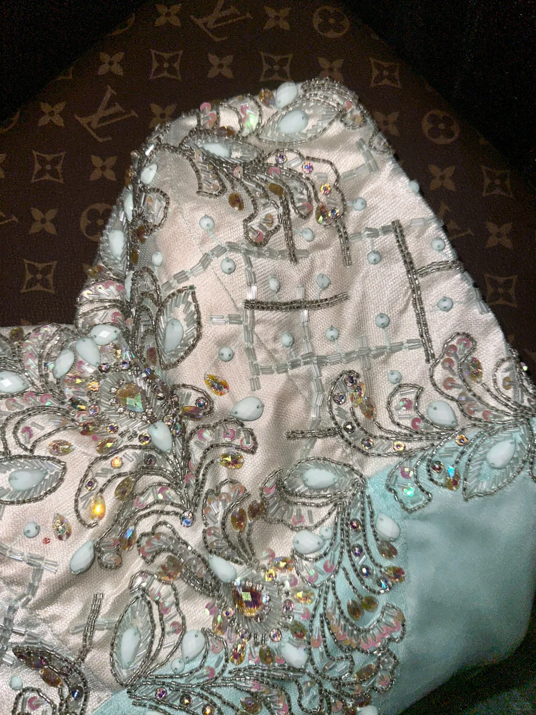 Blue gorgeous beaded long tulle ball gown evening dress gh4416