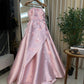 Pink Delicate Sweet Transparent Strap Applique Floral Long Satin Formal Prom Dress Evening Gown gh3146
