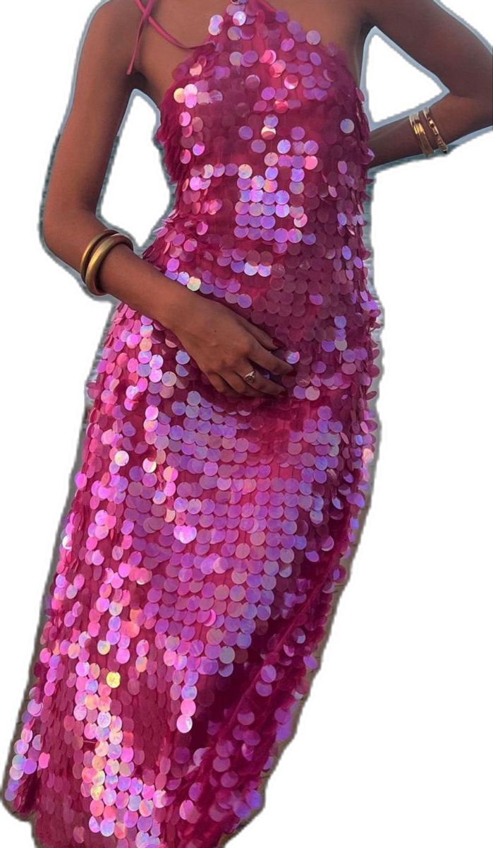 Pink Shiny Fashion Sequin Long Sling Travel Holiday/Birthday/Cocktail Party Dress gh4857