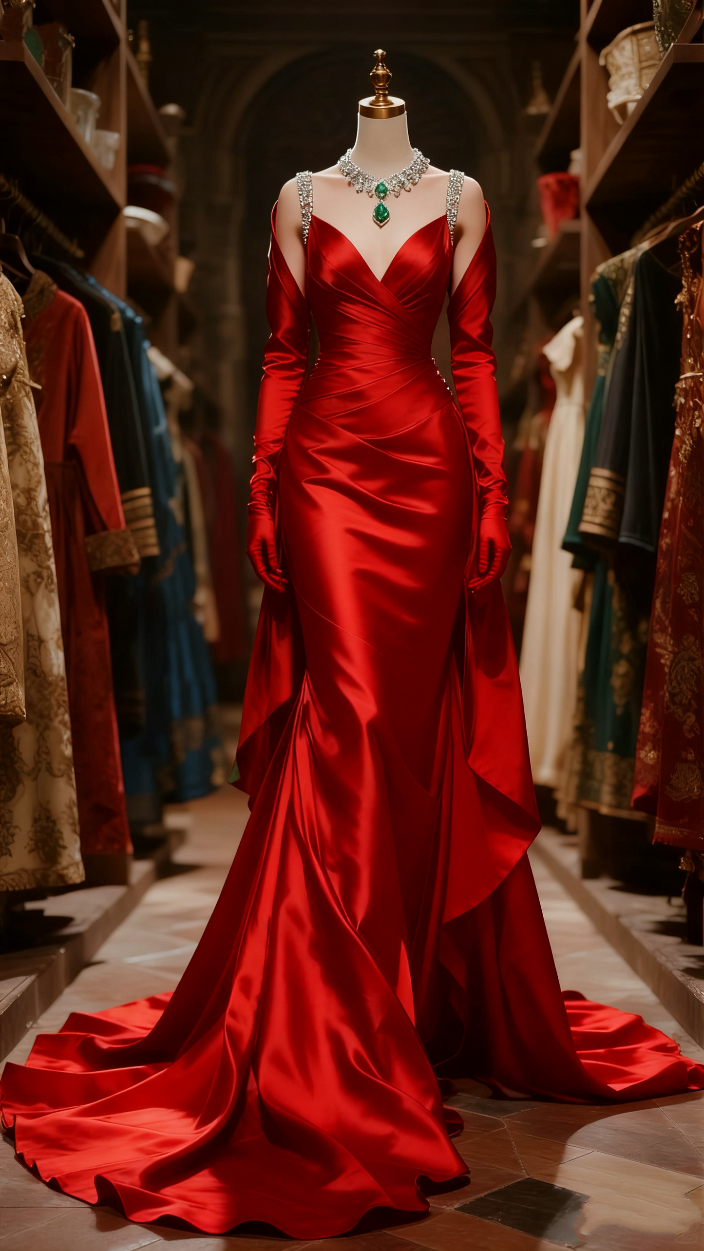 girlhomeshops-Luxury Birthday Style Dark Green Satin Rhinestone - Trimmed Long Sleeve Waist - Cinched Floor - Length Long Birthday Dress gh5874