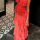 Orange Fashion Spaghetti Strap Long Chiffon Ruffle Evening Dress Wedding Guest Dress Party Dress gh3137