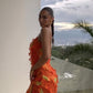 Orange Fashion Elegant Spaghetti Strap Long Ruffle Chiffon Ball Gown Evening Dress Party Dress Wedding Guest Dress gh3318