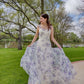 Purple Fashion Elegant Floral Long Spaghetti Strap Chiffon Ball Gown Evening Dress Party Dress Prom Dress gh3769