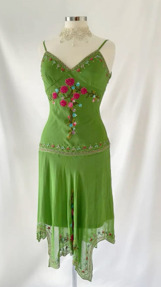 girlhomeshops-Green Beautiful Exquisite Floral Short Chiffon Birthday Dress Homecoming Dress Setgh5989