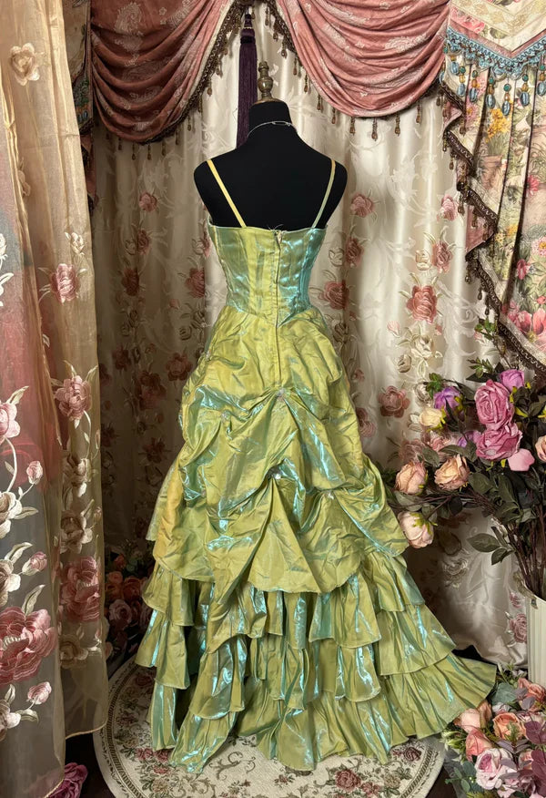 Grünes wunderschönes Retro-exquisites, perlenbesetztes, elegantes langes Satin-Ballkleid, Abendkleid, Abschlusskleid, Geburtstagskleid, gh3186