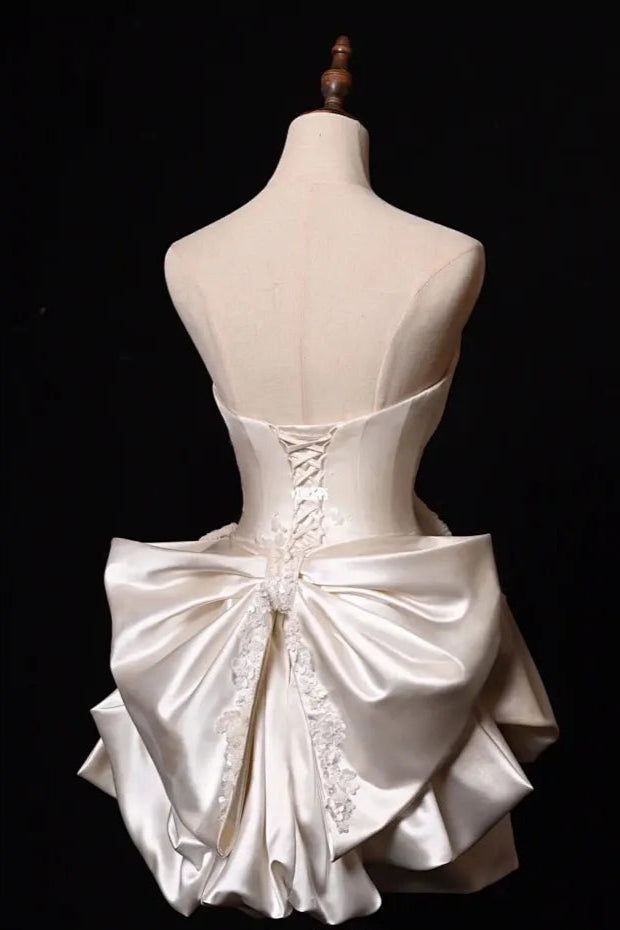 ✨Girlhomeshops🔥Robe de soirée courte en satin ivoire à perles, élégante, gh4982